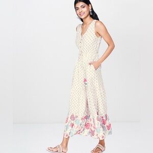 Global Desi Boho Vneck floral print jumpsuit, wide leg, sleeveless, sz XS